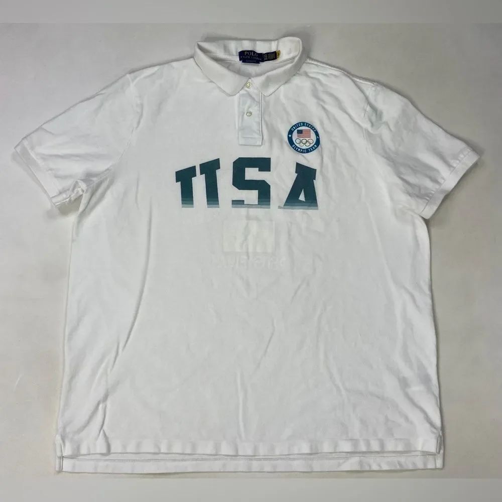 Polo Ralph Lauren USA Olympic 2024 Paris Polo Shirt Men XXL White Short Sleeve